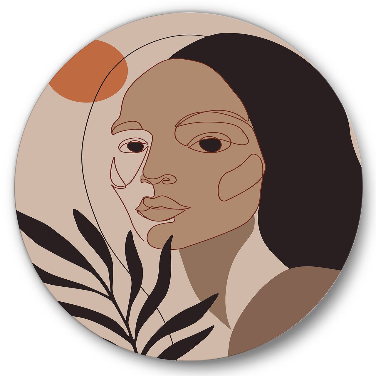 Designart - Retro Minimal Portrait of Young Woman - Modern Metal Circle Wall Art